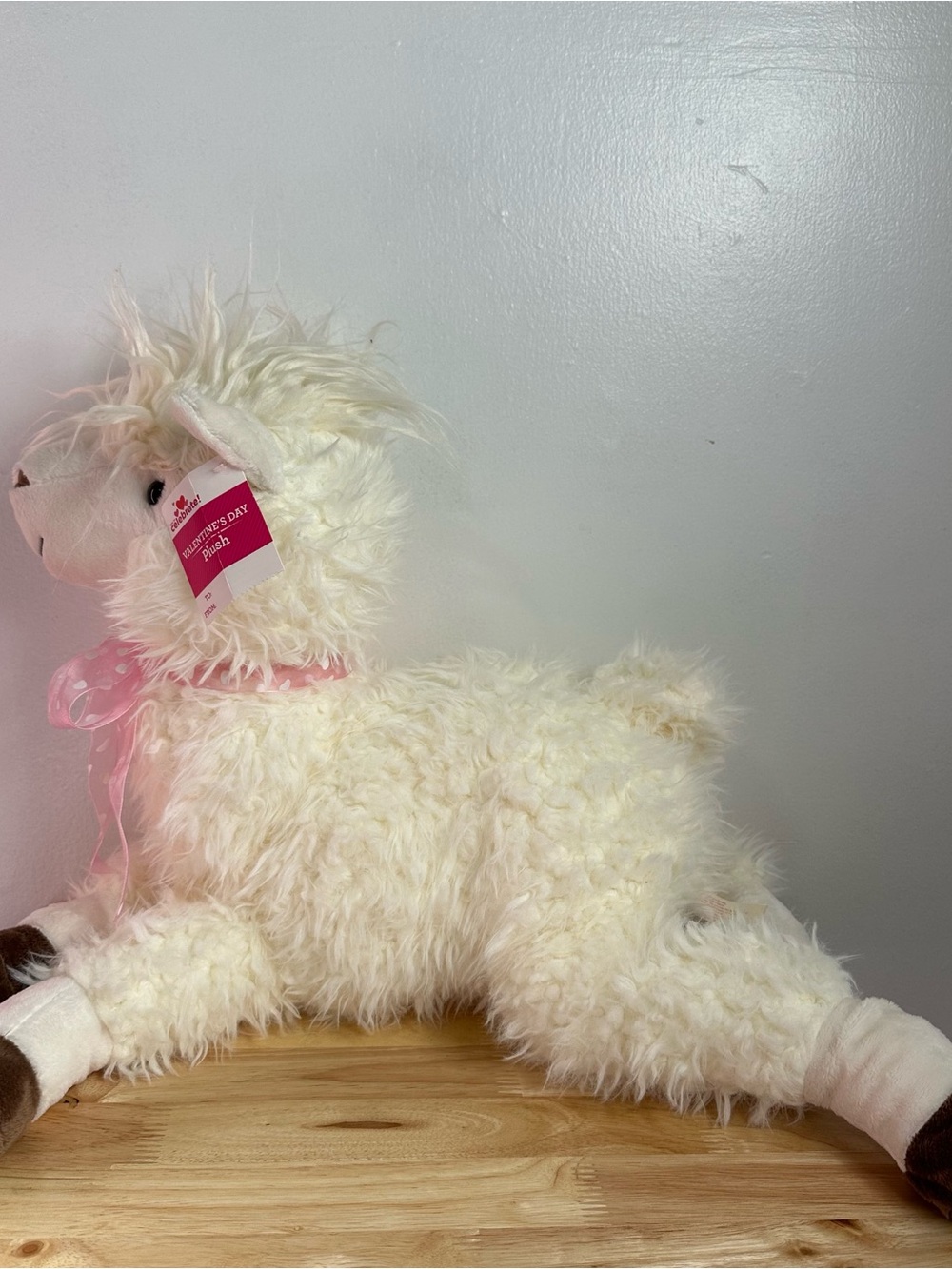 NEW with tags • Celebrate It Cream Plush Llama with Pink Polka Dot Bow - Picture 3 of 16